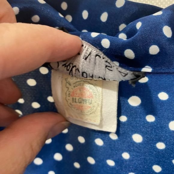 Vintage 80s USA Breli Originals Womens Navy Blue & white polka dot dress size XL - Picture 5 of 12